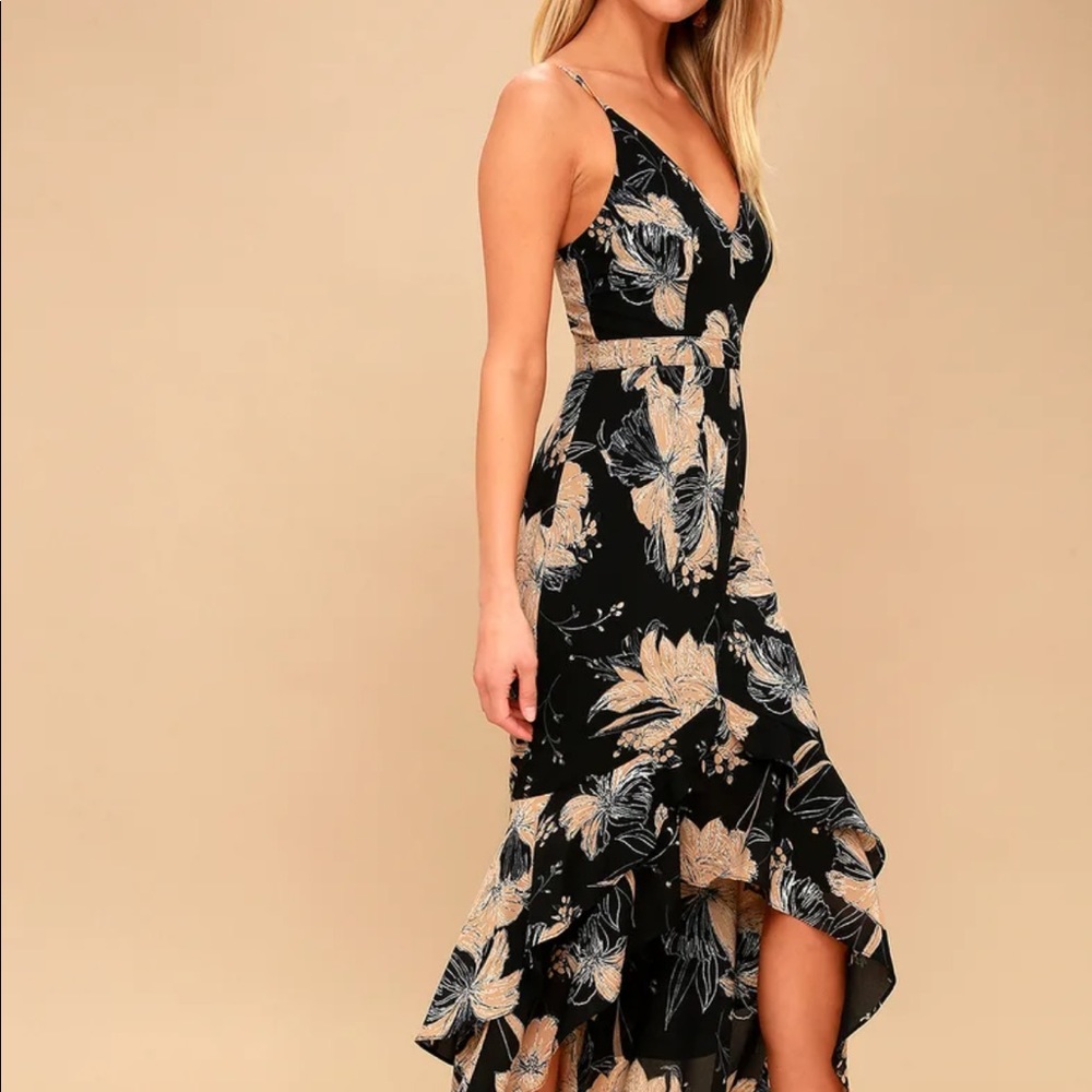 Darling Daylily Black Floral Print High-low Maxi